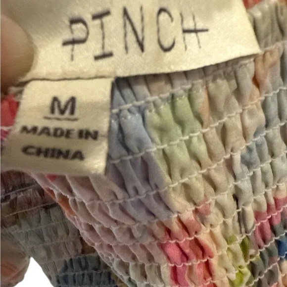 Pinch Pink and Green Smocked Puff Sleeve Tiered Sundress Size M, Pre-Owned EUC - Picture 4 of 7